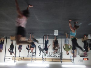 Ingrid and Kim practicing their handstand walking